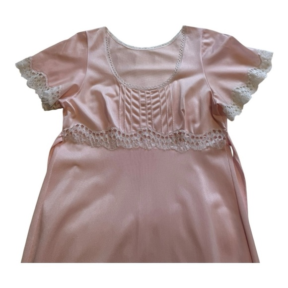 Vintage Nightgown Teddy Light Pink Lace Nylon Tie Back Long Length - Size Medium - Picture 5 of 14